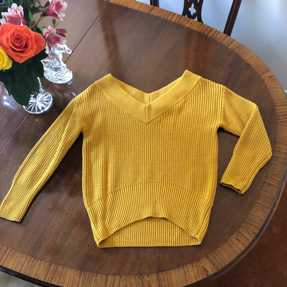 Topshop Mustard Vneck Bardot Sweater 
